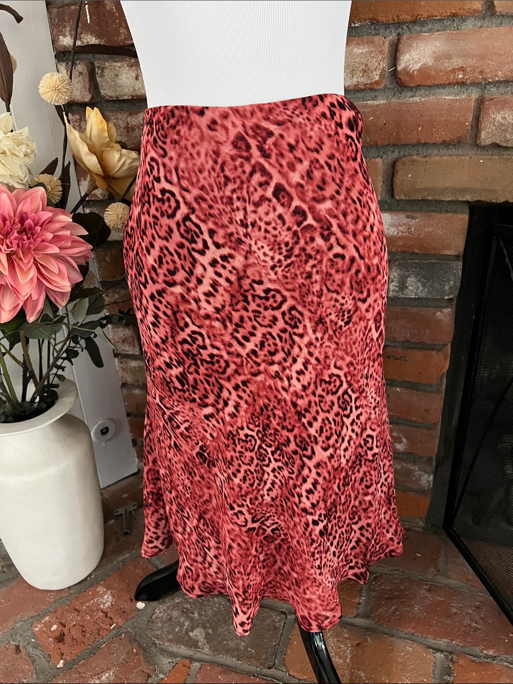 Lily Red Animal-Print Midi Skirt